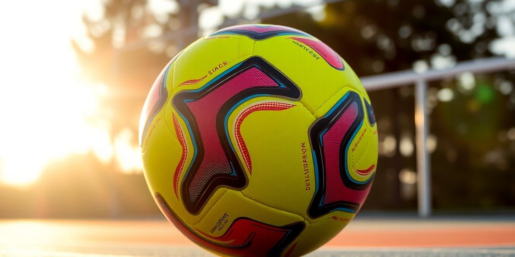 Custom futsal ball on an outdoor court.