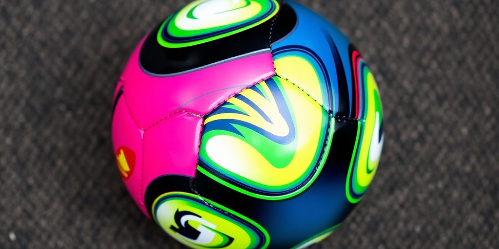 Close-up of a colorful custom futsal ball.